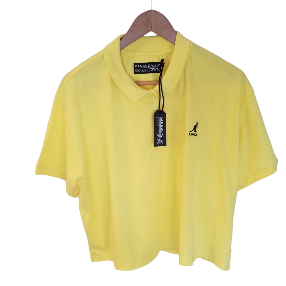 NWT Kangol Women's Yellow Cropped Boxy Polo Shirt Size XXL